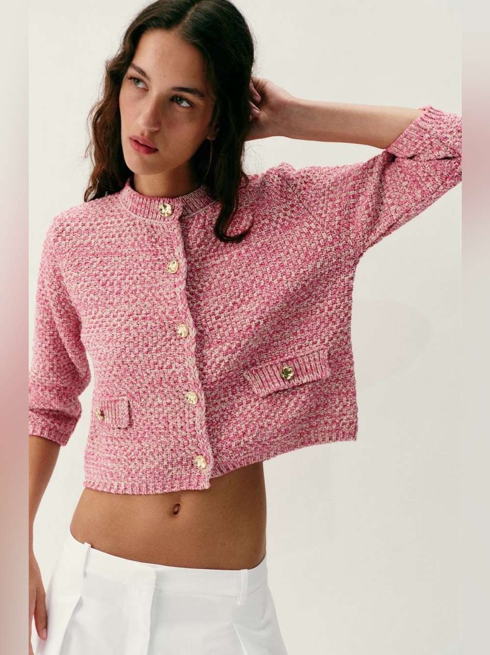 Zara NWT Pink French Sleeve Cardigan with Gold Buttons